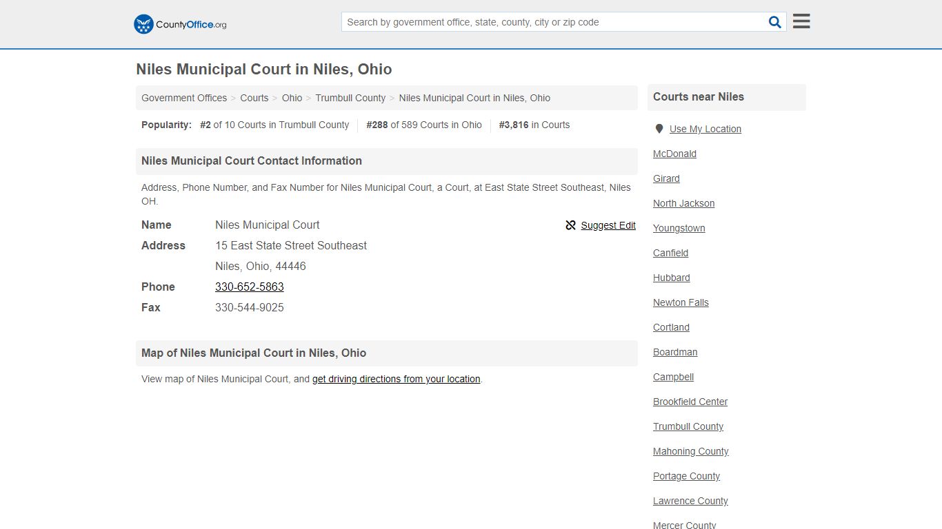 Niles Municipal Court - Niles, OH (Address, Phone, and Fax) - County Office